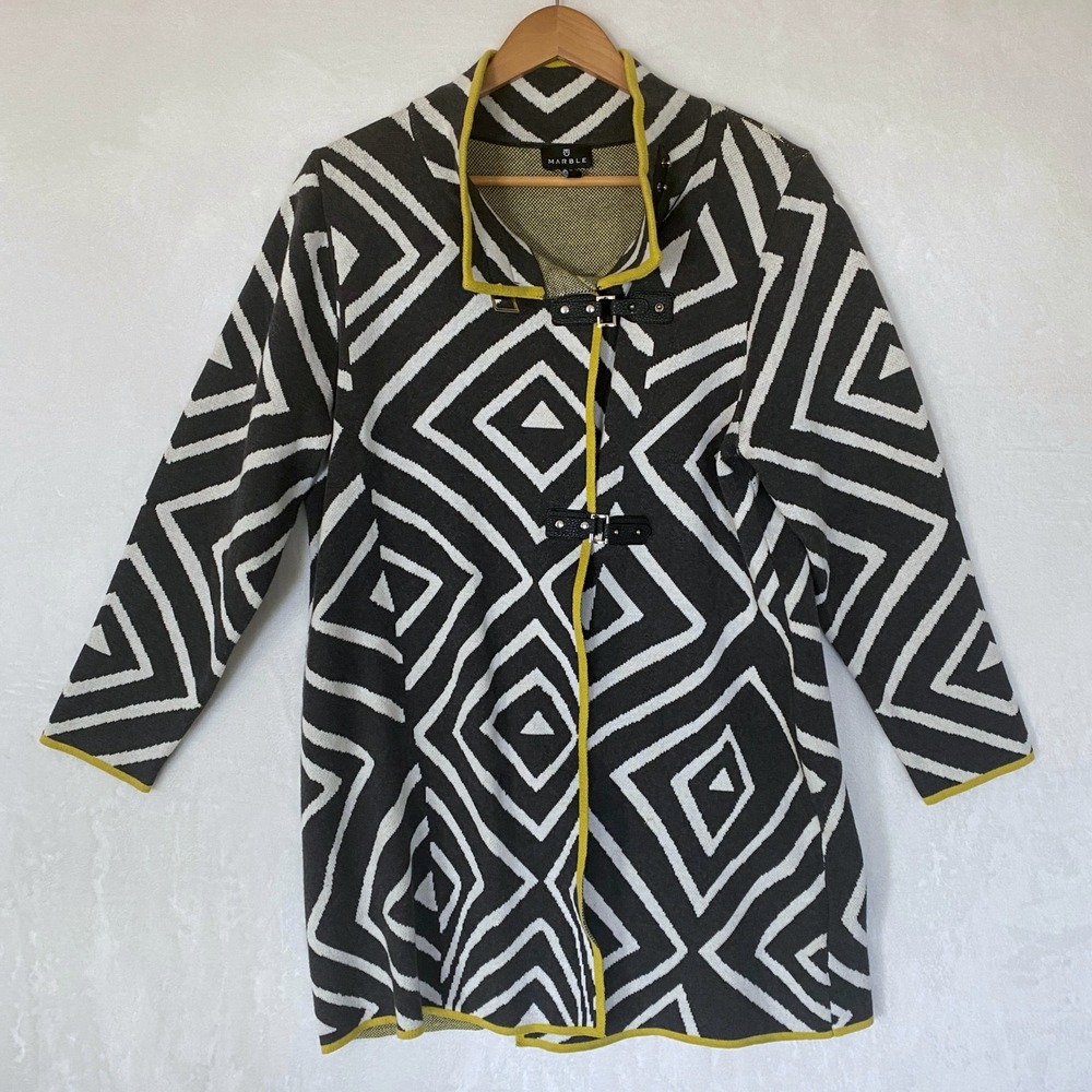 MARBLE Scotland Toggle Knit Cardigan Sweater Womens L Artsy Print Shacket Coat